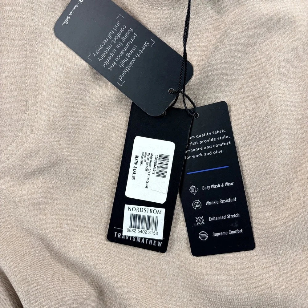 Travis Mathew Open to Close Golf Performance Pants in Khaki Men 34x32 Tag 33 NWT